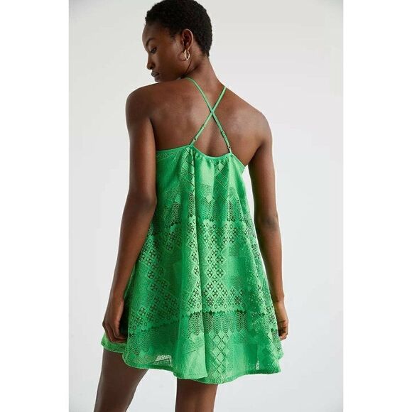 NWT ANTHROPOLOGIE Sz SP HALTER MINI LACE DRESS IN GREEN - Picture 3 of 3